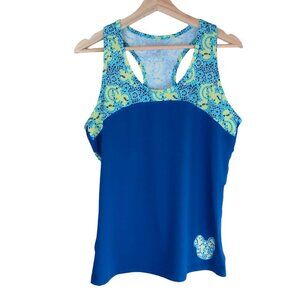 DISNEY PARKS Women's Blue & Green Hidden Mickey Mouse Mosaic Athletic Tank Top M
